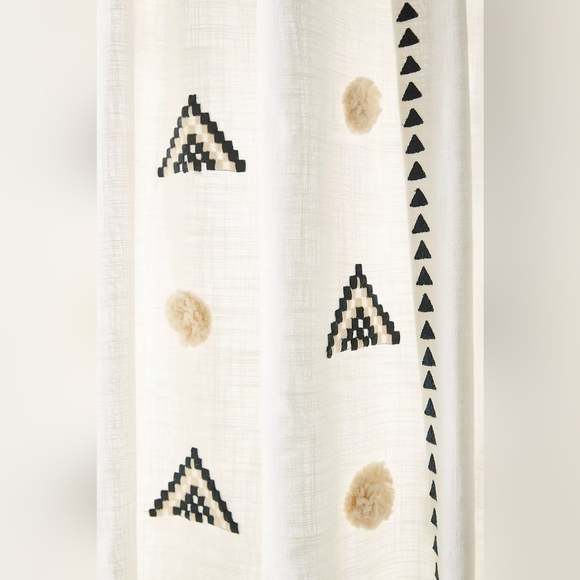 Anthropologie Embroidered Faiza Curtain 1 panel In Ivory Tufted embellishments - Picture 2 of 7
